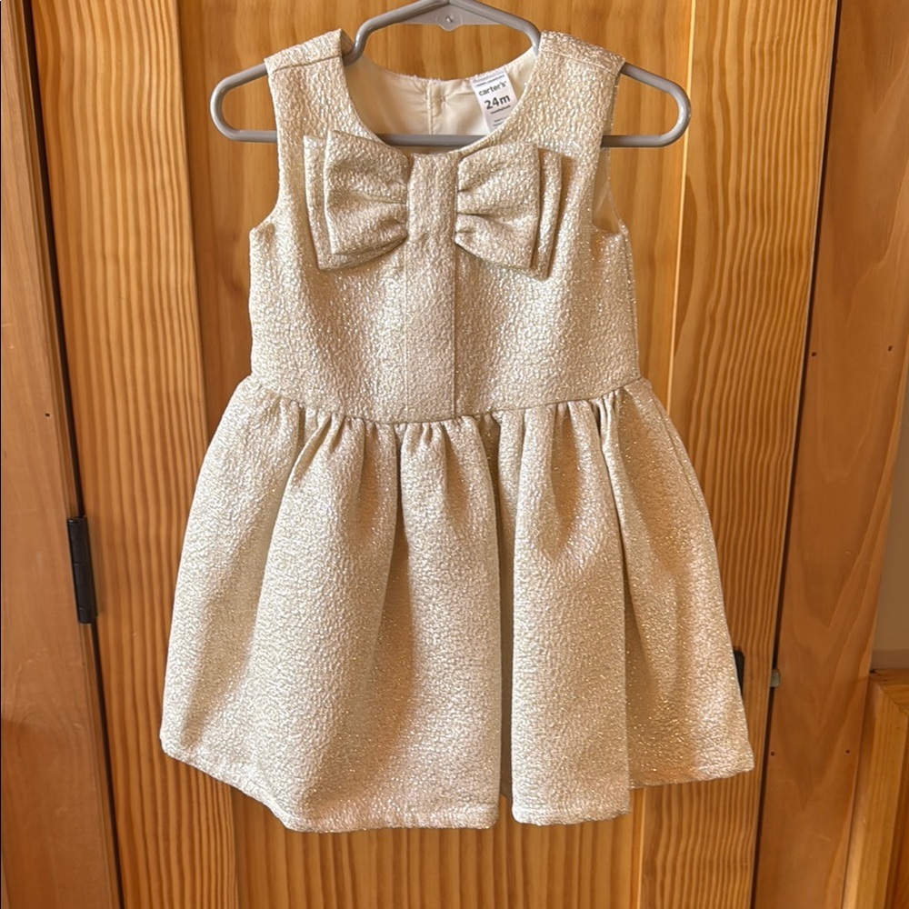 Elegant Cream with silver Kids Dress with Bow. Lined.